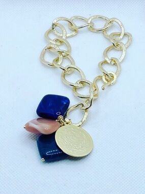Gold Chain Bracelet with Blue and Pink acrylic Charms